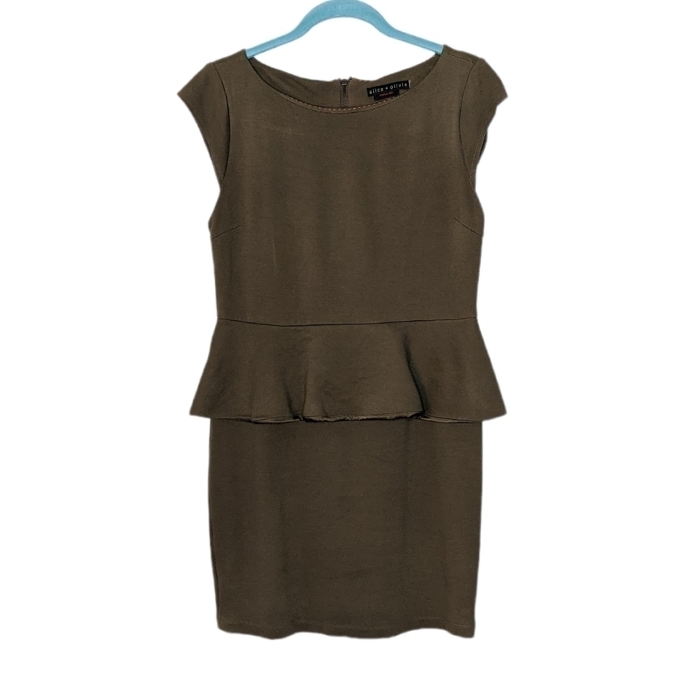 Alice & Olivia Victoria Peplum Dress moss green Small @B7